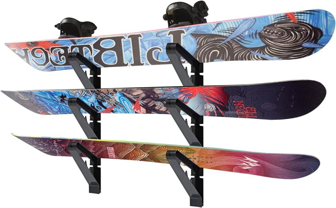 Poskad Snowboard Wall Mount Display Rack,Adjustable Storage Layers Space Saving Design,Home and Garage SKi Board Storage.
