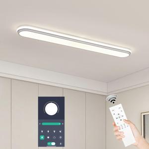 Smart 4Ft Linear LED Ceiling Light, 68W Dimmable Flush Mount Wraparound Fixture with Remote Control, Modern Metal Design, Suitable for Energy-Saving LED Lighting for Home Use
