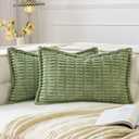 MIULEE Sage Green Corduroy Decorative Throw Pillow Covers Pack of 2 Soft Striped Pillows Pillowcases with Broad Edge Spring Winter Modern Boho Home Decor for Couch Sofa Bed 12x20 Inch