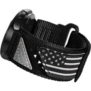 Compatible with Samsung Galaxy Watch 7 6 5 4 FE 40mm 44mm/6 Classic 43mm 47mm/5 Pro 45mm/4 Classic 42mm 46mm, 20mm Nylon Adjustable Sports Strap for Men Women (BLACK USA FLAG, L) (Large)
