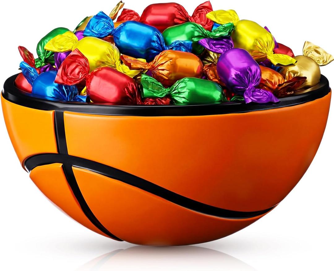 Reallnaive 1 Pcs Basketball Shaped Snack Bowl Basketball Serving Tray Reusable Charcuterie Bowl Resin Appetizer Serving Dish for Candy Chip Popcorn Sport Birthday Party Decoration Tailgate Dinner