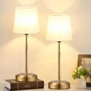 Cordless Table Lamps Set of 2 Battery Operated Lamp with 7500mAh Rechargeable Battery, Stepless Dimmable Vintage Brushed Gold Desk Wireless Lamps for Dining Room, Nightstand & Patio (Bulbs Included)