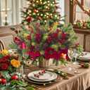 Grunyia 8PCS Artificial Flowers Bouquet Christmas Floral Pine Cones Red Fake Berry Picks Stems Holly Holiday Floral Picks for Xmas Tree Party Decoration DIY Indoor Table Centerpieces
