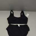 AI'MAGE Women Ribbed Bikini Sets Sporty Swimsuits Scoop Neck Two Piece Bathing Suits High Cut Bikini, Size: M