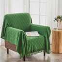 Inhand Green Knitted Throw Blanket for Couch and Bed, St. Patricks Day Lucky Spring Gifts Throw for Her or Him, Soft Farmhouse Woven Blanket with Tassel, Lightweight Decorative, 50"x60"