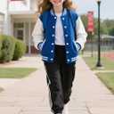 Yousie Girls Kids Varsity Jacket Fleece Lightweight Jacket with Pockets 7-14 Years