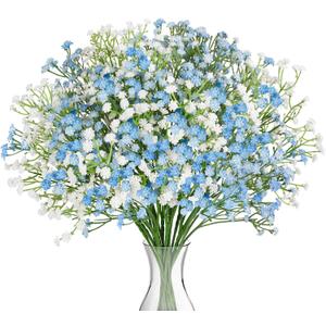 N&T NIETING Babys Breath Artificial Flowers Bulk, 10Pcs Fake Gypsophila Bouquet Flowers Real Touch Faux Babies Breath Arrangement for Wedding Floral Party Home Centerpieces Vase Decoration, Blue White