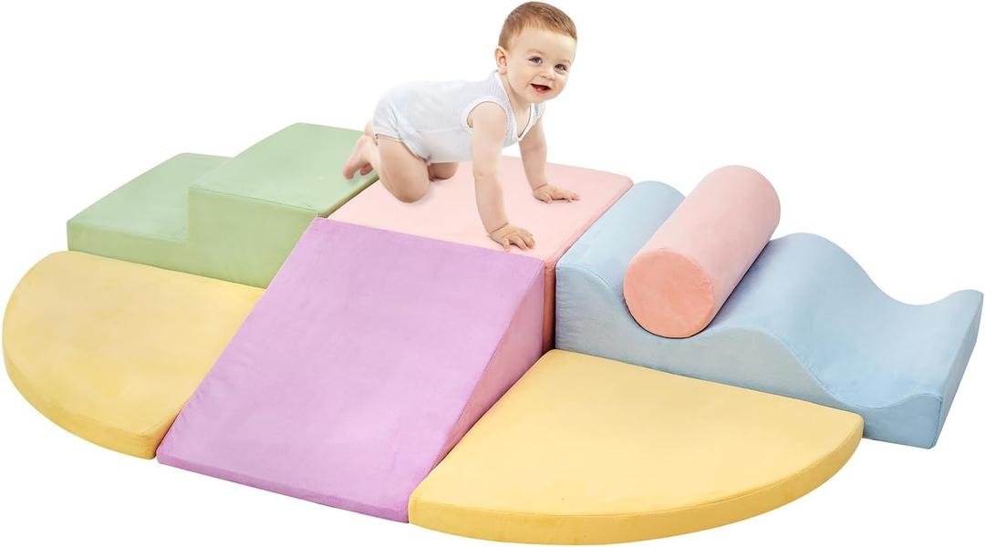 QUCHI Climbing Toys for Toddlers, Toddler Climbing Toys Indoor, 7-Piece Soft Foam Climbing Blocks Set, Toddler Playtime Corner Climber Indoor Foam Play Gym for Climbing Crawling and Sliding