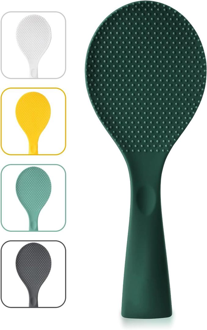 FireKylin Silicone Standing Rice Spatula, Heat Resistant Rice Cooker Paddle, Serving Spoon (Rich Green)