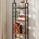 HIGDBFE Bookshelf, 4 Tier Arched Bookshelf with Built-in Clock, 68.2" Tall Narrow Bookcase, Modern Standing Book Shelf for Living Room, Bedroom, Home Office, Rustic Brown