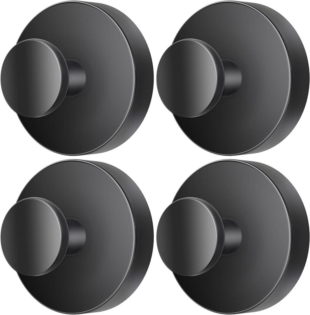 2026 Upgraded Drill-Free Suction Cup Hooks, Stainless Steel Suction Cup Hooks for Shower, Mirror, Wall, Bathroom, Glass, Hanging Towels - 4 Pack, Black