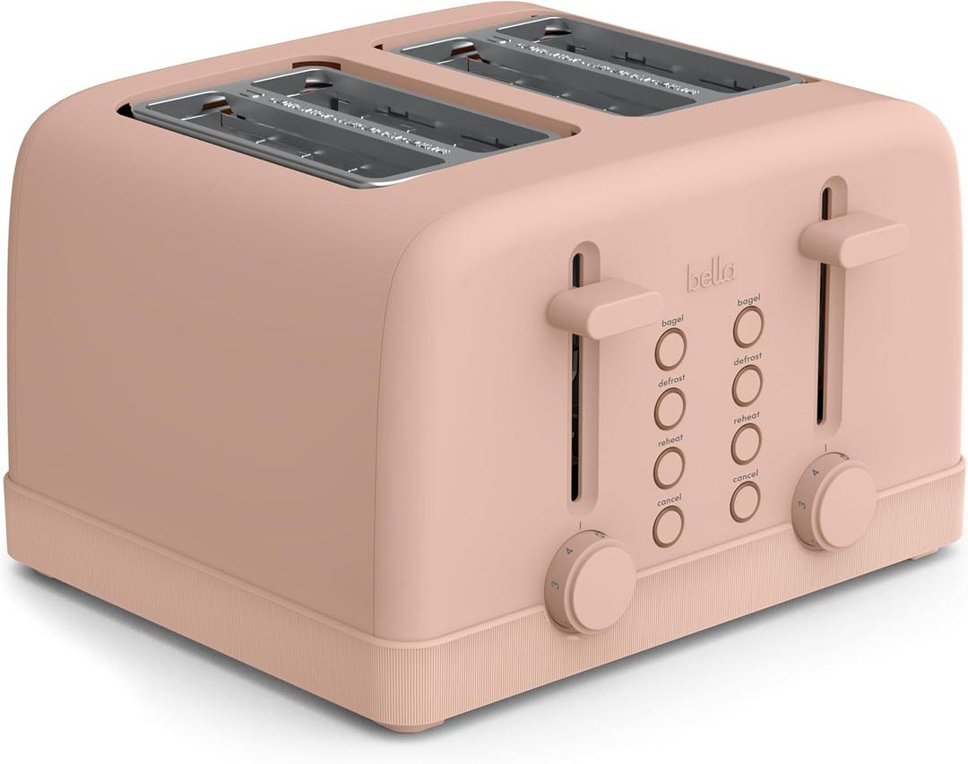 Bella 4 Slice Toaster, 6 Setting Shade Control with Reheat & Cancel Buttons, Removable Crumb Tray, Anti Jam & Auto Shutoff, 900 Watt, Blossom