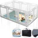 Clear Dog Playpen with Door - Height 24 Inch, 10 Panels - Reduces Indoor Puppy/Small Dog Anxiety, White