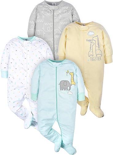 Gerber Baby Boys 4 Pack Sleep 'N Play Footie (3-6 Months, Animals Green)