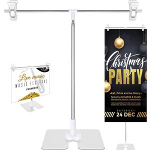 Dunzy 2 Pack Adjustable 11 in - 36.6 in High Metal Banner Holder Table Top Banner Display Poster Stand T Shaped Stand Desktop Business Poster Holder Advertising Display Sign Indoor Outdoor