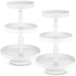 Maxdot 2 Pcs 3 Tier Cupcake Stand Holder, Round Cupcake Stand Serving Tray, Metal Tiered Tray Pastry Dessert Cake Tower Display Stand for Baby Shower Tea Party, Wedding and Birthday (White)
