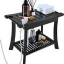 Black Bamboo Shower Bench for Inside Shower with Storage Shelf, Bathroom Shower Stool for Adults Shaving Legs, Spa Bathroom Bench Stool for Indoor Outdoor Use,Bamboo