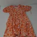 BTFBM Women Summer Floral Short Dresses V Neck Short Sleeve Tiered Ruffle Boho Swing Dress A-Line Mini Dresses, Size M