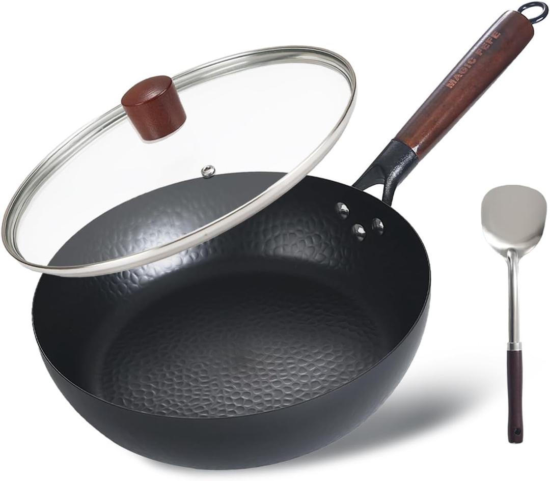 Cast Iron Pre-Seasoned Skillet - 11 Inch Non Stick Frying Pans with Lid, Removable Handle & Non-Toxic, Oven & Dishwasher Safe, Compatible with Induction, Gas, Electric Stovetops