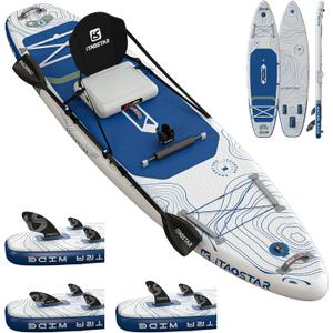 Adventure 1235"/39" Extra Wide Paddle Board, One-Stop Premium SUP Board Accessories, Tailored 5 Fins, Stable Inflatable Stand Up Paddle Boards for Youth/Adults of All Skill Levels (Adv-Blue&White)