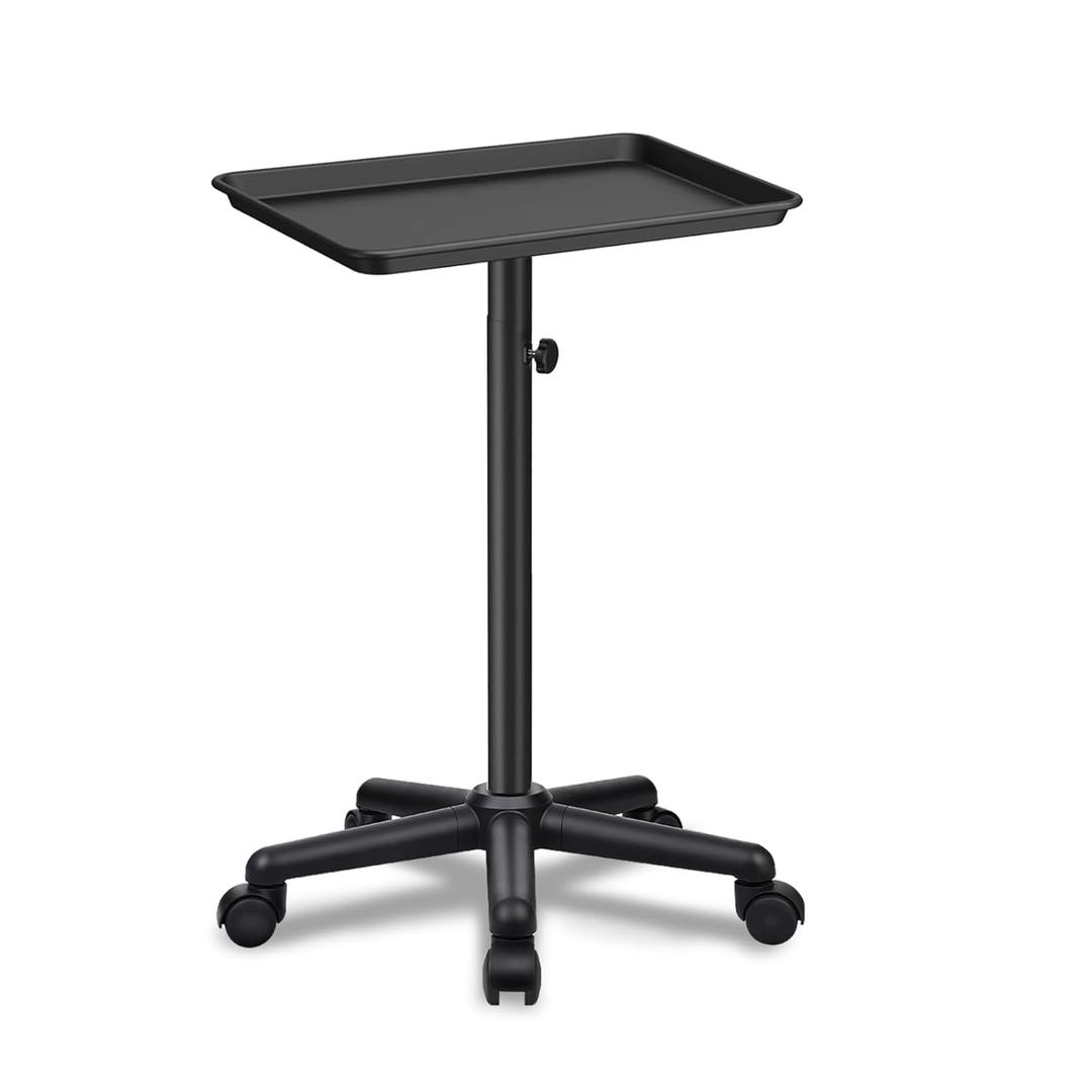 Salon Tray Cart with Storage Platform, Aluminum Tattoo Tray with Wheels Trolley Adjustable Height, Salon Tray Equipment Service Instrument Storage Tray Accessory for Salon & Spa Use, Black