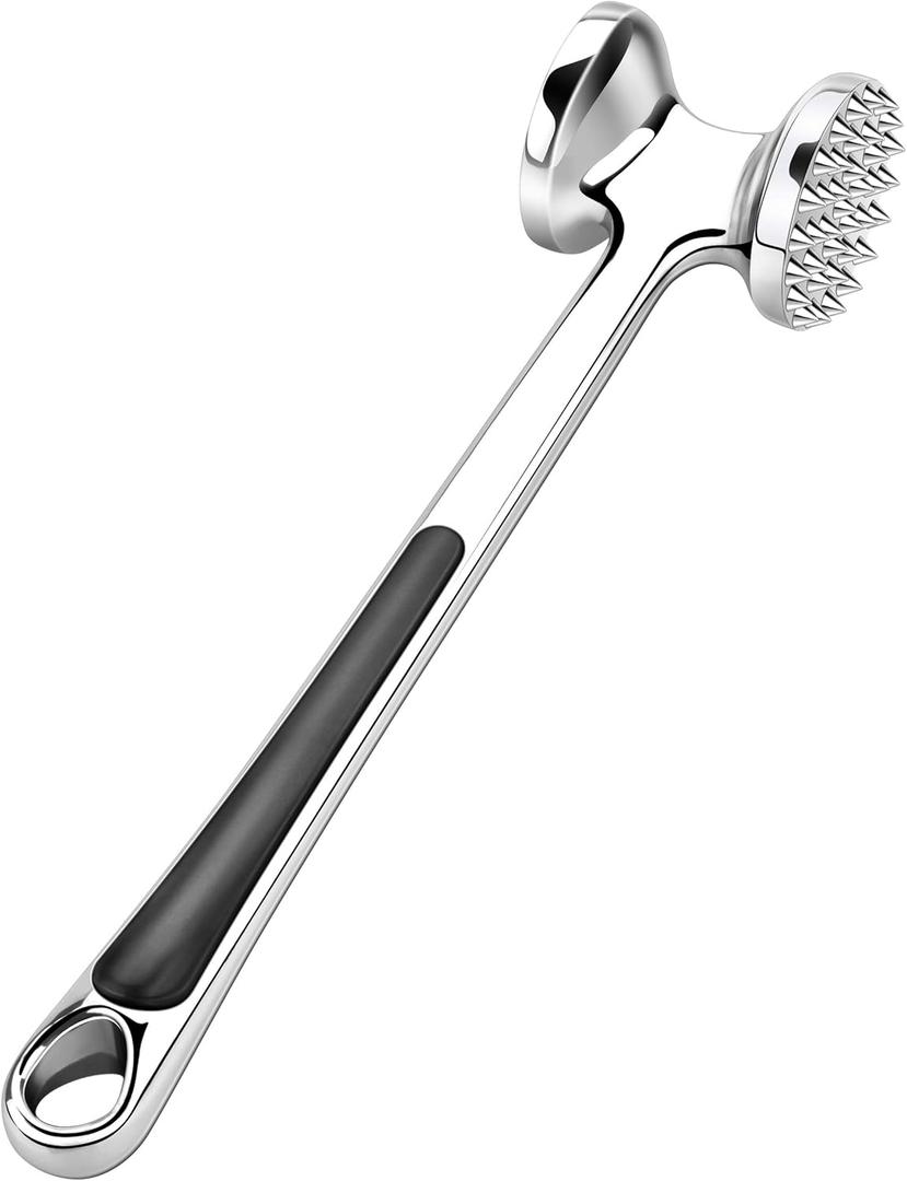 Meat Tenderizer Kitchen Mallet Hammer Tool Manual Pounder For Tenderizing Chicken Steak Beef Poultry (Silver)