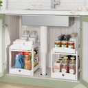 Bamboo Wood Under Sink Organizer 1 Pack, Pull Out Cabinet Organizer 2 Tier Under Sink Organizers and Storage with Sliding Drawer Sturdy Easy Assembly for Kitchen Bathroom Undersink (White, 2 Packs)