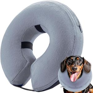 Inflatable Dog Cone (M Size), Medium Size Dog Cone Alternative, Soft Blow-up Protective Recovery Collar, Comfy Elizabethan Collar After Surgery for Cat to Prevent Licking, Grey (Medium [Neck: 8"-12"])