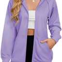 Women's Zip Up Hoodies Long Sleeve Sweatshirts Fall Outfits Casual Oversized Full Zip Hooded Jacket 2025 Fashion (X-Large, Purple)