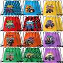 Monster Truck Party Gifts Bags,Racing Drawstring Backpack Colorful Truck Goodie Bags Candy Favor Storage Supplies for Boys Birthday Party Decoration(28 Pieces,12 Style)