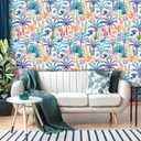 practicalWs Peel and Stick Wallpaper Boho 17.7" x 393.7", Colorful Floral Contact Paper for Bedroom Decor, Modern Coconut Tree Self Adhesive Removable Mural, Vinyl Wall Paper Roll (Blue)