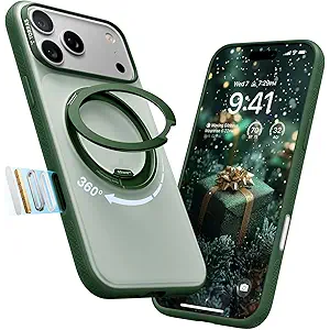 TORRAS 360 Magnetic Stand for iPhone 17 Pro Max Case, [Fit for MagSafe] [4X MilitaryGrade Protection] Slim Case for iPhone 17 Pro Max, 6.9", Translucent Pine Green, Ostand O3 Fitness Series