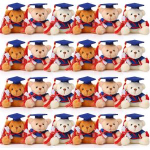 Zomiboo 24 Pcs 2026 Graduation Bears Bulk 3.54 Inches Mini Graduation Plush Tiny Bear Grad Stuffed Animals with Cap for Ceremony Party Gifts(Blue Cap)