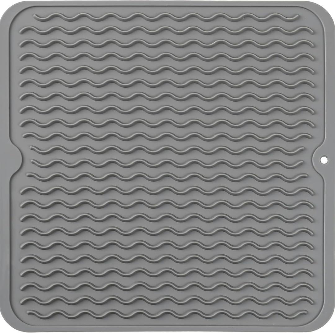 MicoYang Silicone Dish Drying Mat for Multiple Usage,Easy clean,Eco-friendly,Heat-resistant Silicone Mat for Kitchen Counter or Sink,Refrigerator or Drawer liner Grey M 12 inches x 12 inches