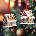 2 Pieces Gingerbread House Ornaments Christmas Tree Hanging Ornament Gingerbread Hanging Ornaments Decorations for Xmas Holiday Set A