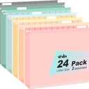 ViVin Hanging File Folders, 1/5-Cut Adjustable Tabs with 24 Per Box, 2 Inch Expansion, 24 Pack Letter Size Hanging File Folders, Designed for Office Home School Filing Cabinet(Assorted)