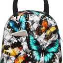 Butterfly Lunch Bag Reusable Black and White Leakproof Insulated Lunch Box Cooler Tote Bag Food Snack Container Box for Men Women Adult Work Travel Picnic