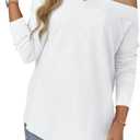Tankaneo Womens Off The Shoulder Tops Casual Long Sleeve T Shirts Irregular Hem Split Tunics Loose Fall Blouse Shirt (White, L)