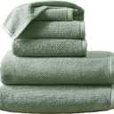 Green Bath Towels - 100% Cotton 6 Piece Towel Set - 2 Bath Towels, 2 Hand Towels, 2 Washcloths - Absorbent, Quick-Drying, Durable Towels for Bathroom Decor - Low-Twist, Two-Ply Fibers (Eucalyptus)