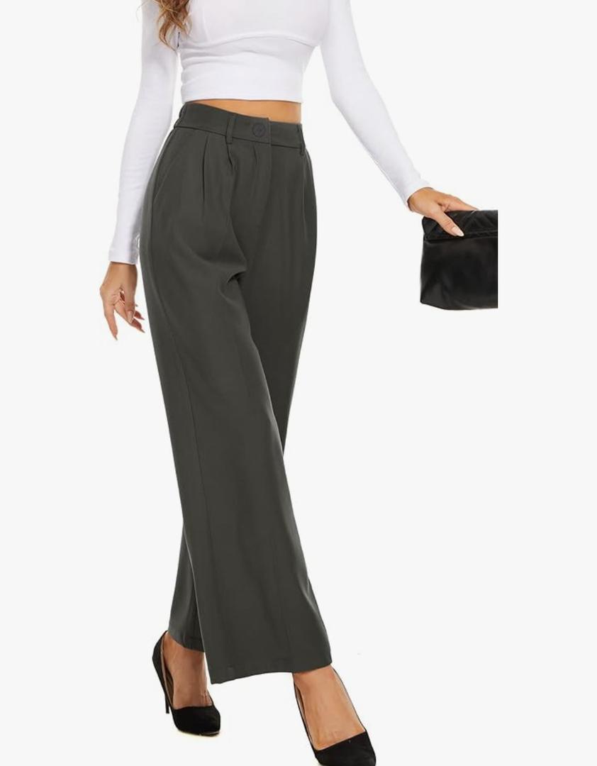 FUNYYZO Wide Leg Pants Women's High Elastic Waisted in The Back Business Work Trousers Long Straight Suit Pants Medium