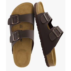 CUSHIONAIRE Lane Cork Footbed Mens Sandals, Adjustable Buckle Comfort Slides for Men, Genuine Leather Insole Summer Sandals Men Footwear 39