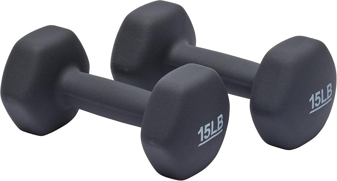 Amazon Basics Neoprene Dumbbell Hand Weights for Exercise and Muscle Toning, 15lb Pair Gray