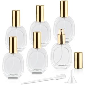 5 Pcs 50ml/1.7oz Glass Spray Bottle Clear Empty Perfume Atomizer Refillable Spray Container with Fine Mist Sprayer Pump for Fragrance Essential Oil Travel - Golden Lid