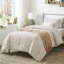 CozyLux Twin Comforter Set Dorm Bedding - 2 Pieces Beige Twin Extra Long Soft Luxury Cationic Dyeing Comforter for College, Twin XL Breathable Lightweight Bed Sets with 1 Comforter and 1 Pillow Sham