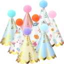 Panitay 40 Pcs Colorful Mini Small Party Hats for Stuffed Animals Paper Cone Tiny Birthday Hats Games Accessories (Floral)