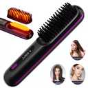 Portable Cordless Hair Straightener Brush with LED Display, Negative Ion Hot Comb, USB Rechargeable