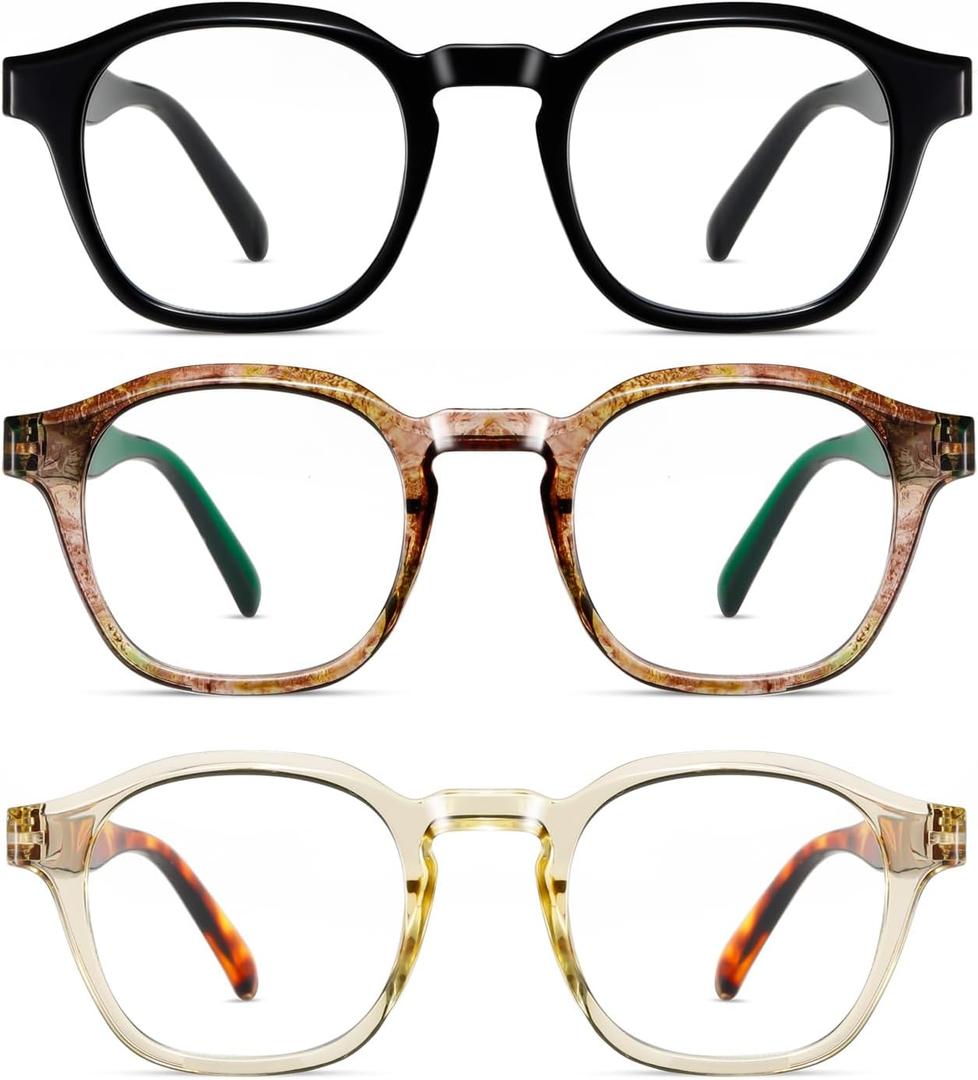 Hubeye 3 Packs Reading Glasses for Women Blue Light Blocking Reader, Anti UV Readers for Women Computer Eyeglasses（Black+Brown+Green，+3.5）