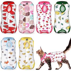 Kacctyen 6 Set Cat Recovery Suit After Surgery Female and Male Cat Kitten Surgery Suit E Collar Alternative Pajama Kitty Clothes for Spay Abdominal Skin Anti Licking(Fruit,Small)