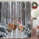 JAWO Winter Shower Curtain Snow Forest Woodland Deer Rustic Farmhouse Wildlife Cabin Nature Scenery Waterproof Polyester Fabric Christmas Shower Curtains 72x72 Inch (Grey)