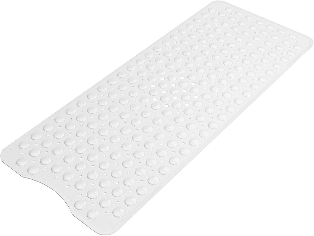 AmazerBath Shower Mat Non Slip 40 x 16 Inches, Shower Stall Mats with Suction Cups and Drain Holes, Non Slip Bath Mat for Tub for Elderly & Kids, White